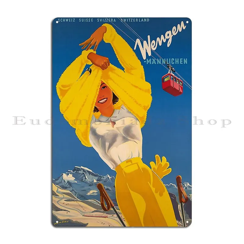 Wengen M%C3%A4nnlichen Швейцария Лыжный постер Металлический знак Дизайн Вечеринка Пещера