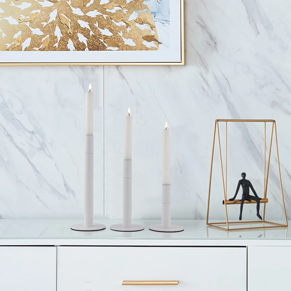 

Set of 3 White Candlestick Holders for Taper Candles Home Table Centerpeices Decor Centro De Mesa Center Table Living Room