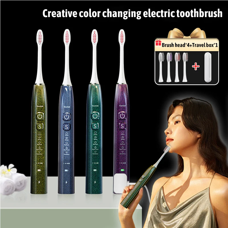 

Rechargeable Sonic Electric Toothbrush IPX7 Waterproof Multiple Modes USB Charging Replacement Head Smart Timing Toothbrush