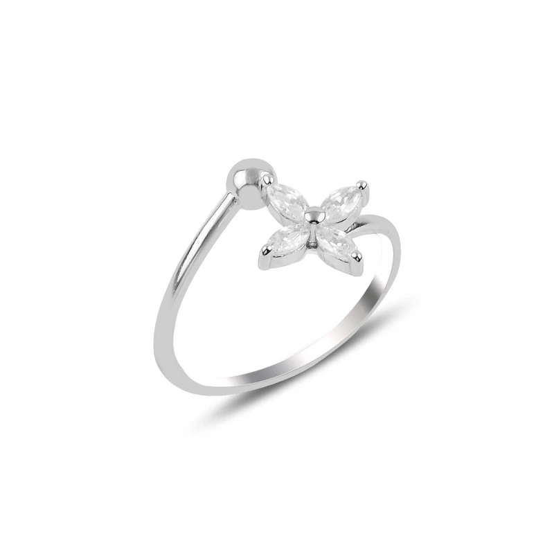 

Серебряное 925 пробы кольцо с фианитом и цветком