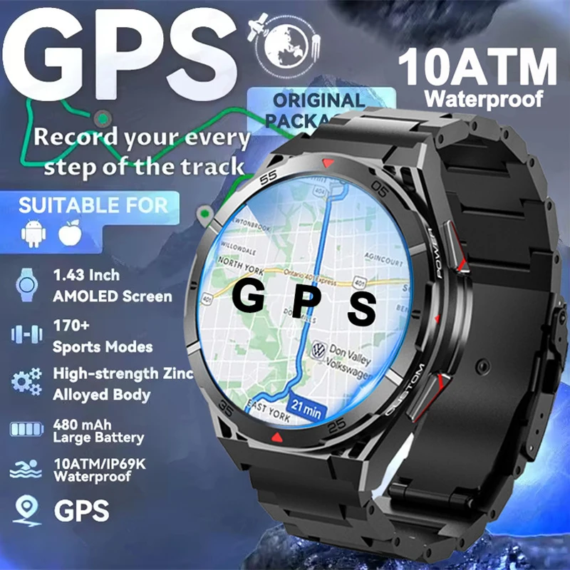 Новые GPS уличные спортивные умные часы для мужчин 1 43-дюймовый HD AMOLED-экран Компас