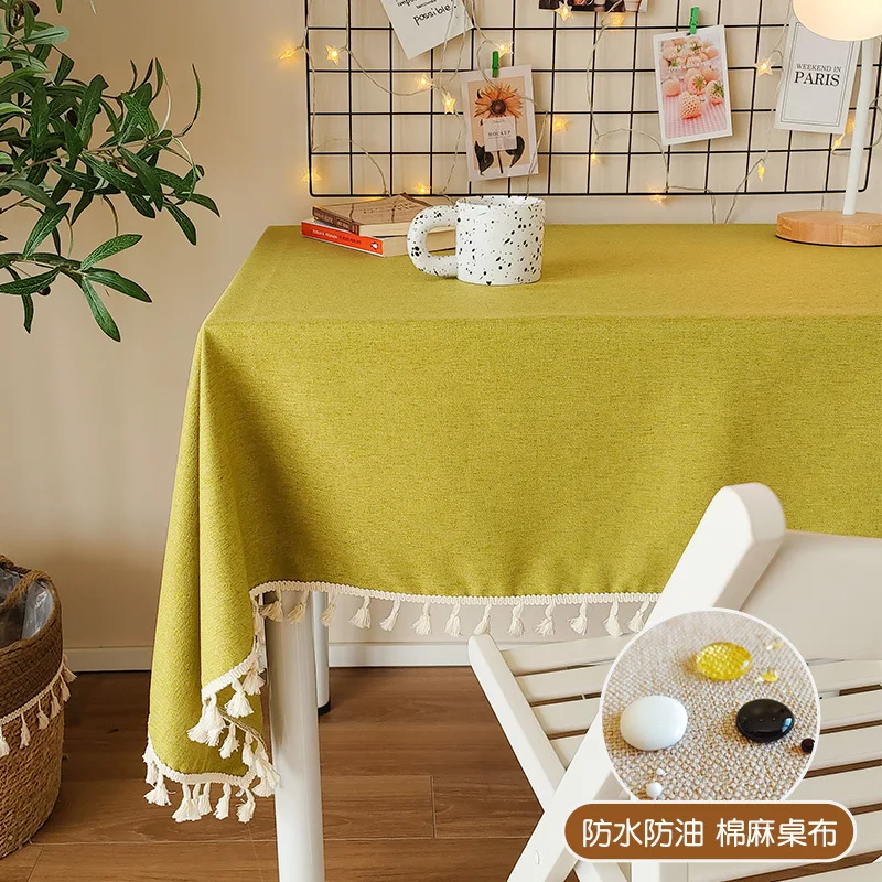 

Pure color tassel cotton and linen cloth waterproof contracted dustproof table linen_Ling263