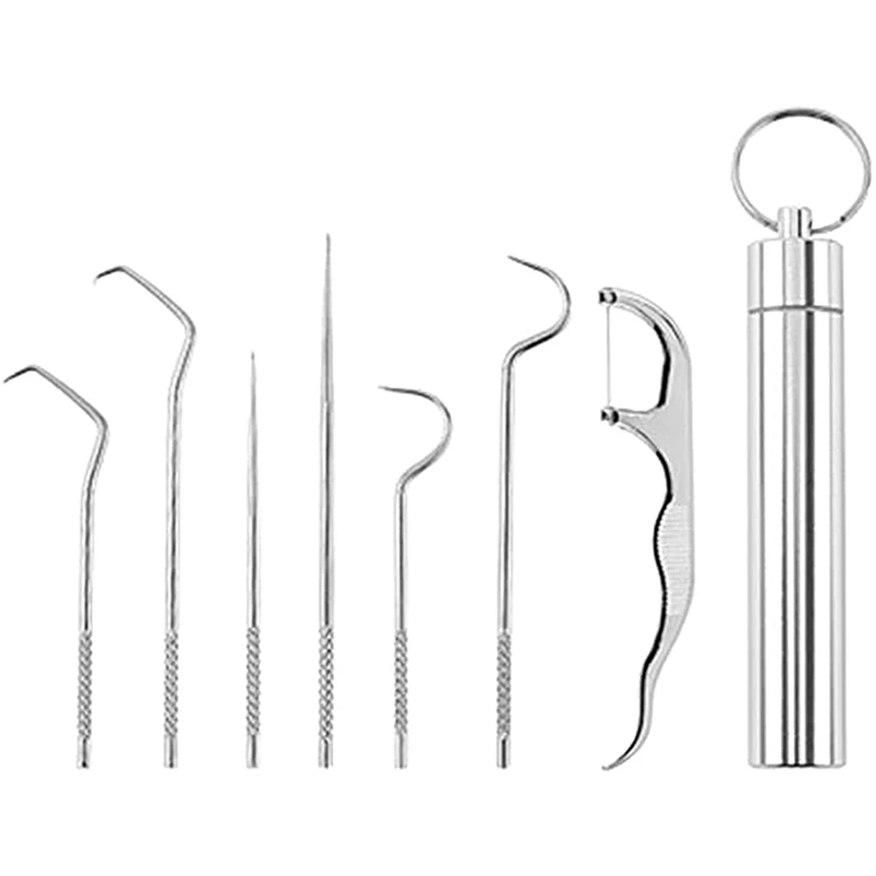 

7PCS Stainless Steel Toothpick Pocket Set Oral Cleaning Tooth Flossing Portable Toothpick Floss Teeth Cleaner With Storage Tube