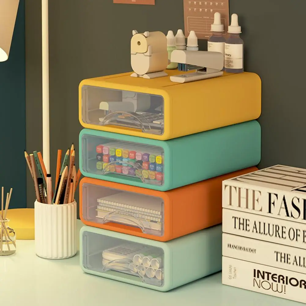 

Rounded Edge Useful Makeups Jewelry Cosmetic Drawers PP Storage Box Dirt-proof for Desktop