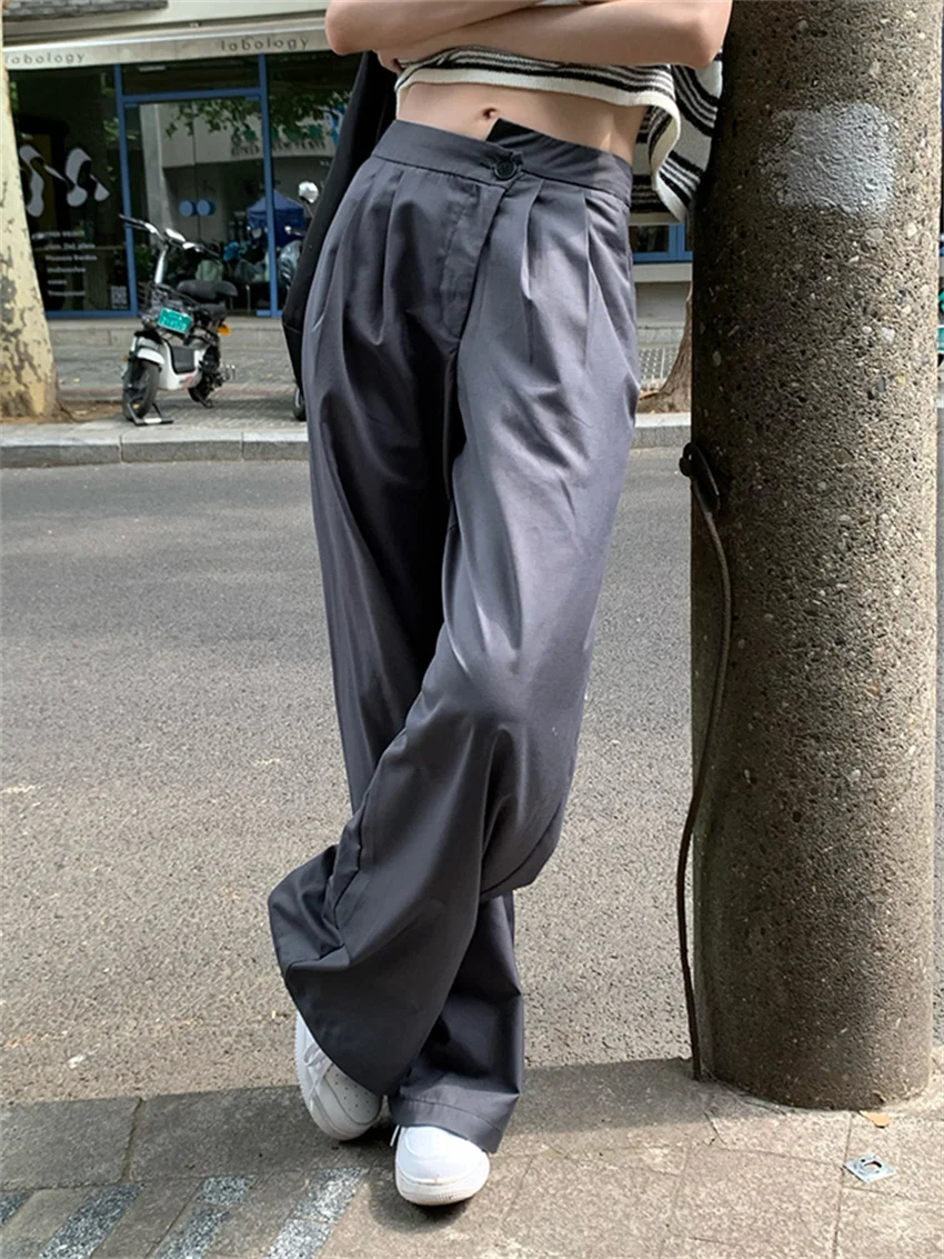 

HziriP Office Lady Grey Pants Women Loose-Fitting New Arrival Solid Chic Autumn Casual Work Wear Hot Fashion Slim Wide Leg