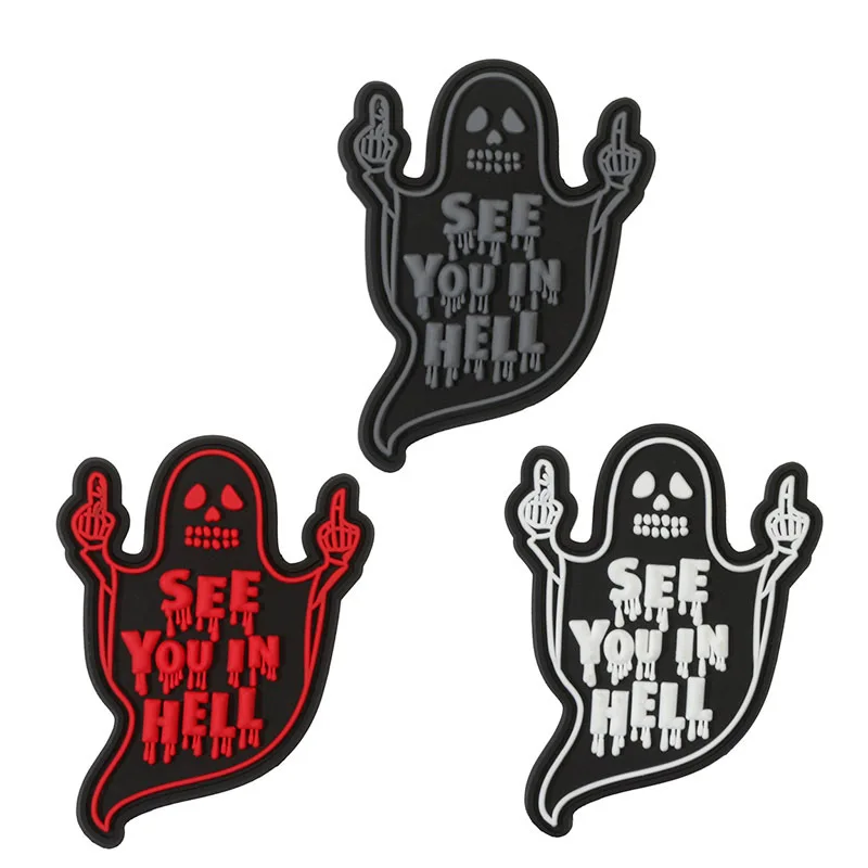 

3D PVC SEE YOU IN HELL Patches for Clothing Ghost Armband Morale Badges on Backpack Hat Sticker Tactical Hook and Loop Patch