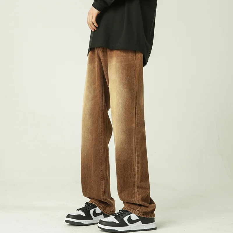 Green Brown Baggy Jeans Men Fashion Retro Straight Jeans Men Japanese Streetwear Hip Hop Loose Denim Pants Mens Trousers S-2XL