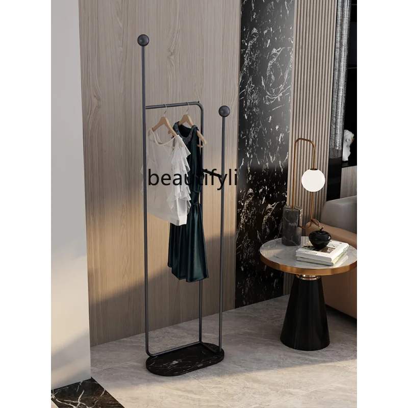 

yj Marble Wrought Iron Black Simple Rack Bedroom Light Luxury Modern Hanger Clothes Pack Stand Floor-Standing Shelf
