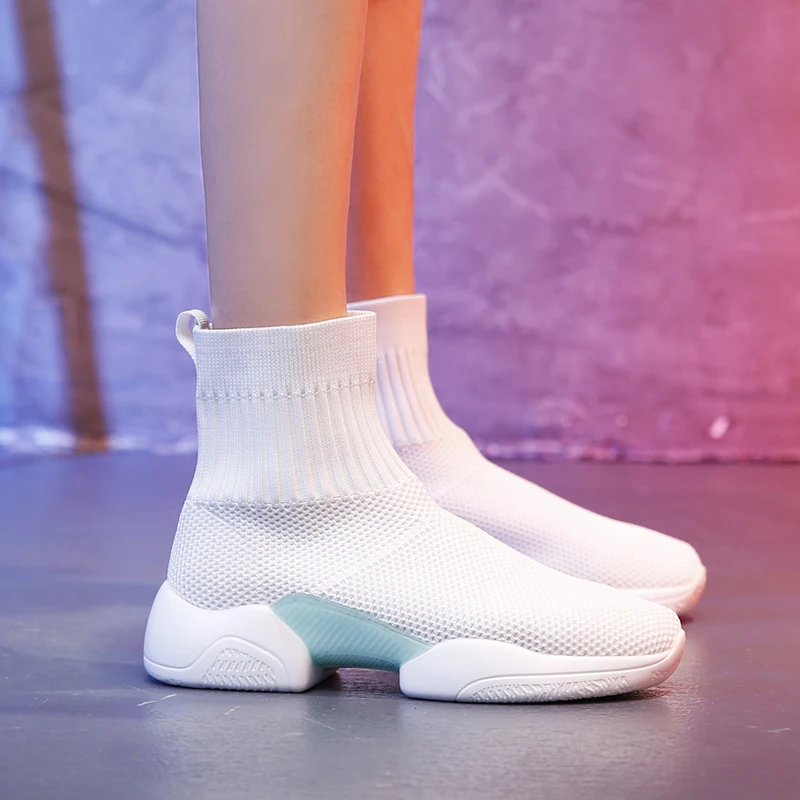 Summer Breathable Elastic Socks Shoes Women's Shoes Mesh Outdoor Casual Sports Socks Shoes Women's Knitted Socks Flat Shoes