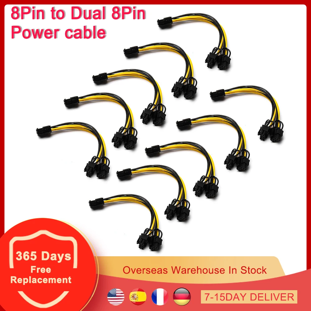 

10Pcs 20cm 8 Pin PCI Express to Dual PCIE 6+2 Pin Graphics Card Power Cable PCI-E BTC ETH Mining Miner GPU Data Cable Splitter