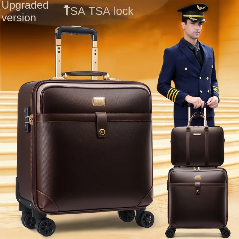 Luggage Men's Executive Briefcase Plaid Briefcase Bag Suitcase Leather 20-Inch Universa I Wheel Password 18-Inch
