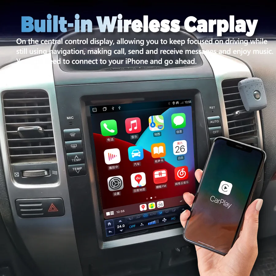 10 4-дюймовый вертикальный экран Android 14 для Lexus GX470 Toyota Prado Lc120 2002-2009 GPS Carplay