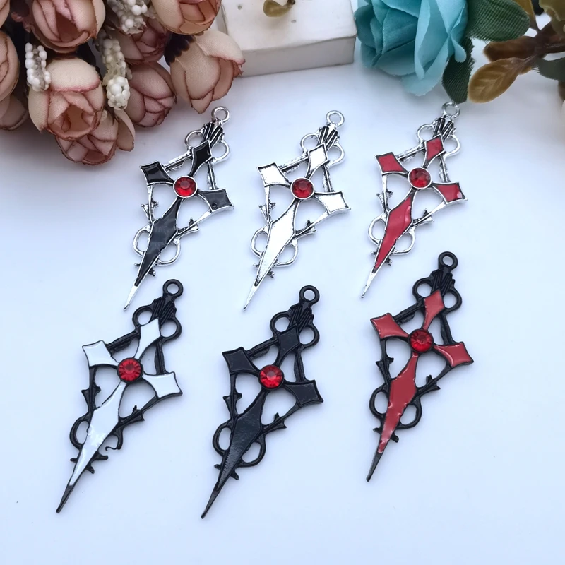 

3 pieces of gothic black red rhinestone satan cross witch pendant pendant DIY witch personality punk jewelry accessories 30*70