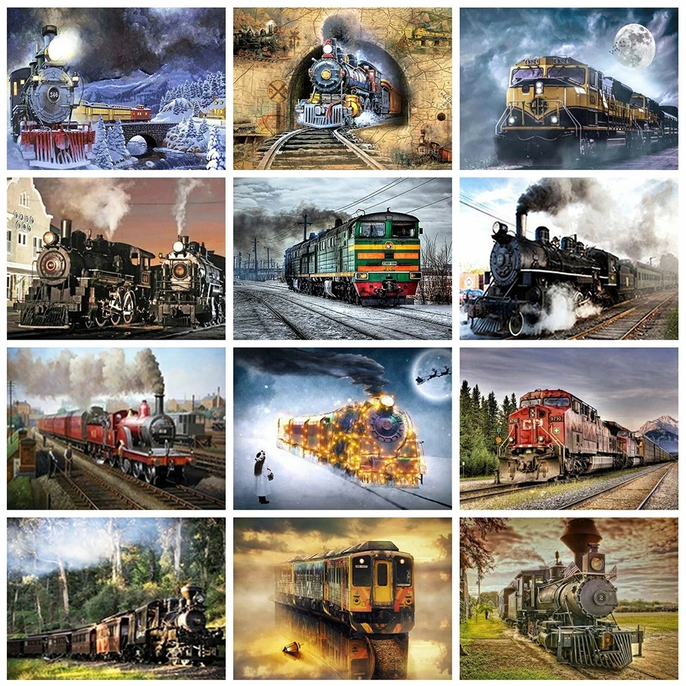

Diamond Painting Train Landscape Full Square Diamond Embroidery Cross Stitch Rhinestone Mosaic Art picture Home Decor