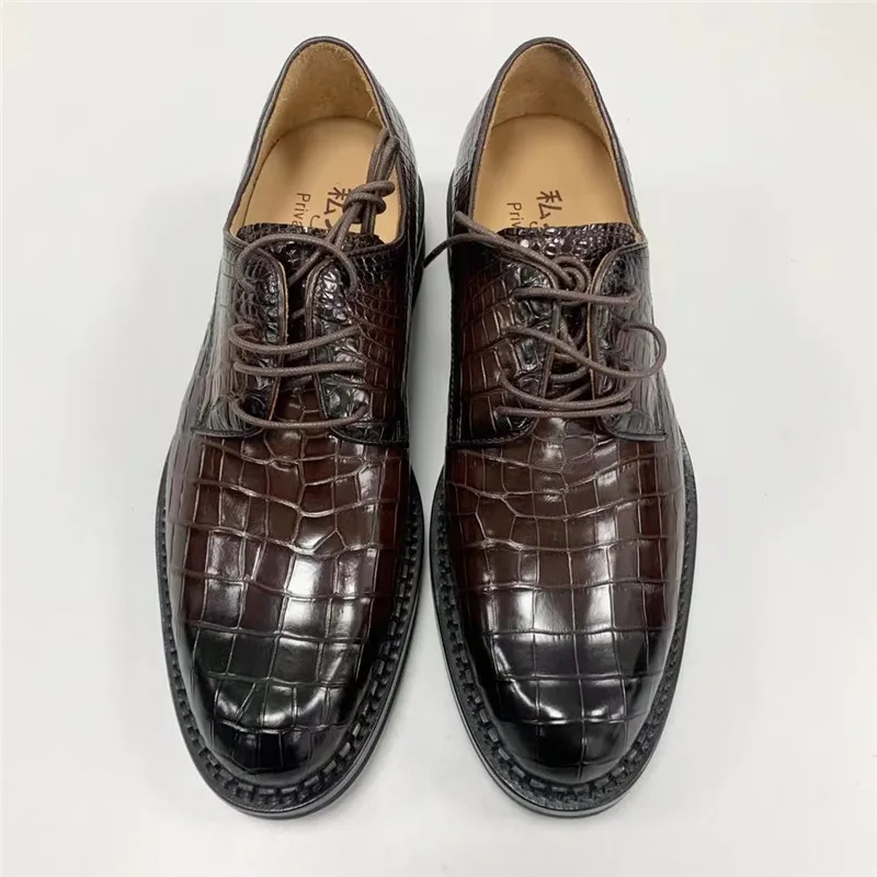 

Authentic Crocodile Belly Skin Hand Painted Color Men's Casual Derby Shoes Genuine Real Alligator Leather Male Business Oxfords