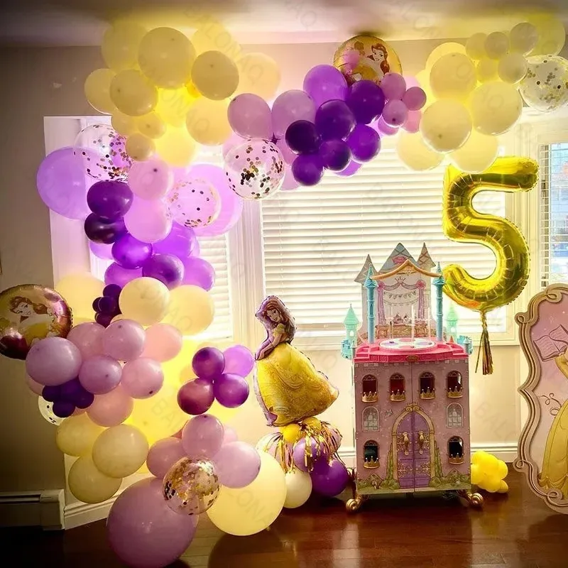 

91pcs/Set Disney Beauty And The Beast Theme Princess Belle Foil Balloon 32inch Number Balloon Girls Birthday Baby Shower Decors