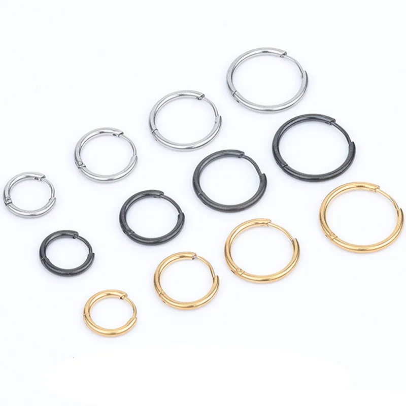 

2023 New Simple Stainless Steel Hoop Earrings for Women Men Unisex Hip Hop Trend Small Circle 8/10/12/14mm Rock Ear Jewelry Gift