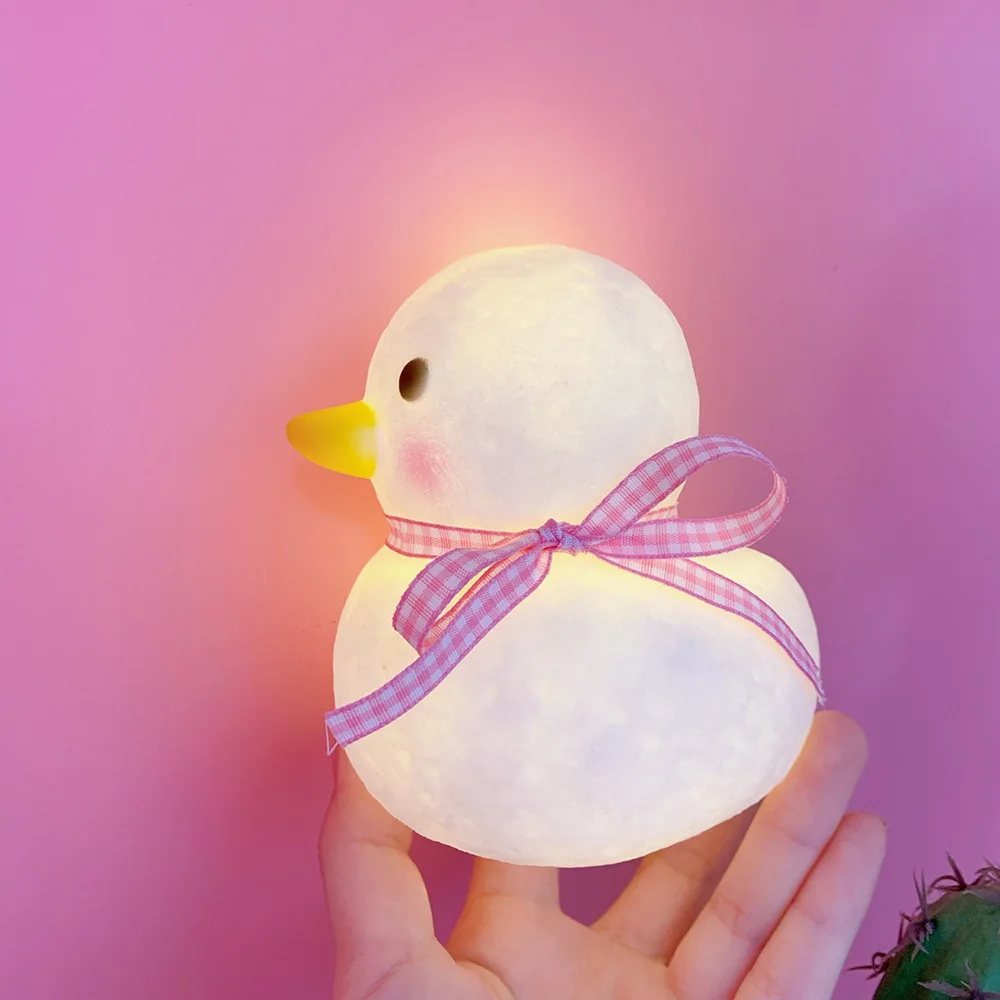 Cute Duck LED Night Light With Bow Switch Baby Bedside Lamp Decoration For Bedroom Battery Powered Birthday Gifts Night Light