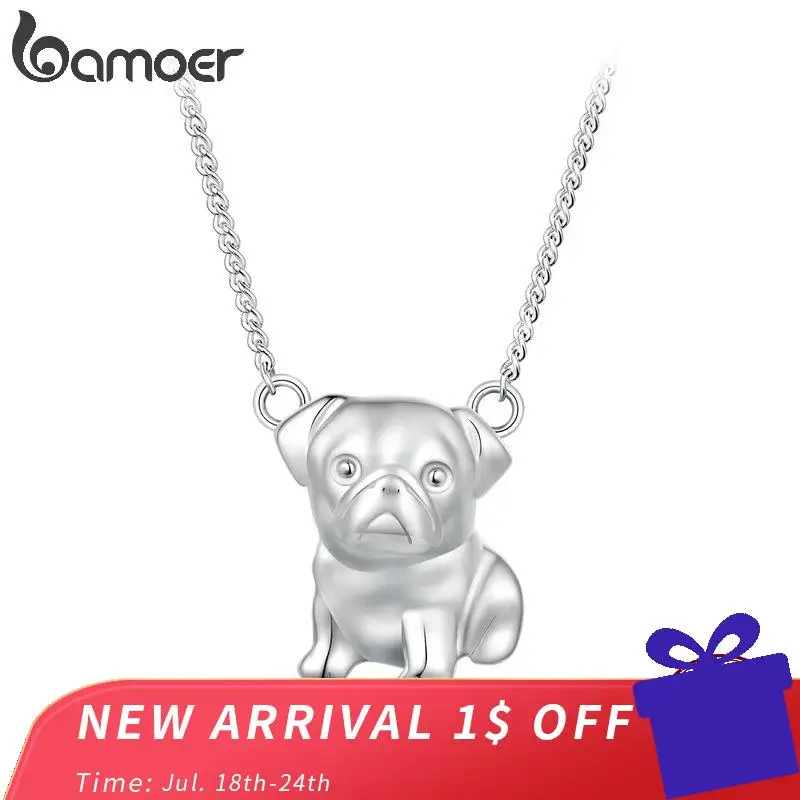 

Bamoer 925 Sterling Silver Cute Pug Pendant Necklace Dog Neck Chain for Women Girls Birthday Gift Original Design Fine Jewelry