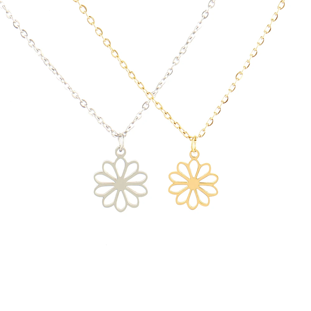 Ожерелье женское круглое из нержавеющей стали, простой геометрический кулон в виде подсолнуха/кактуса/листа, украшение для вечеринок