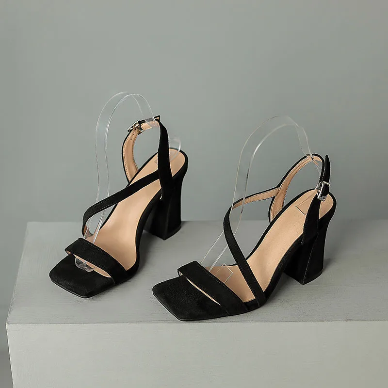 Women Sandals New 2023 Summer Thick Heeld Sandal Ladies Black Apricot Red Yellow Shoes Fashion Women Shoes PU Leather Sandals