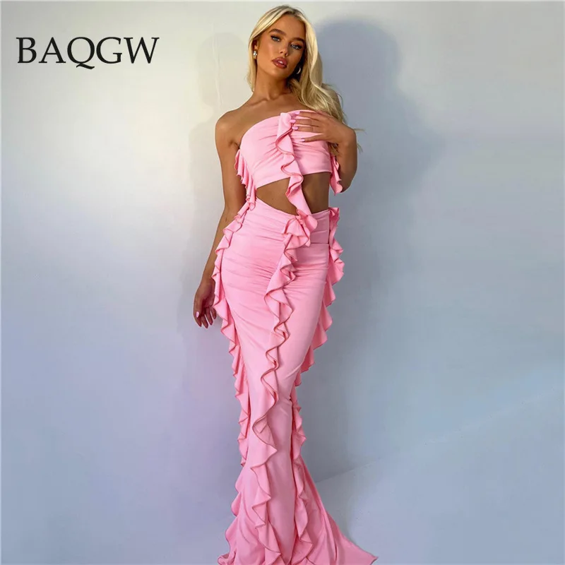 Женский комплект из 2 предметов с оборками короткий топ-труба и Макси-юбка