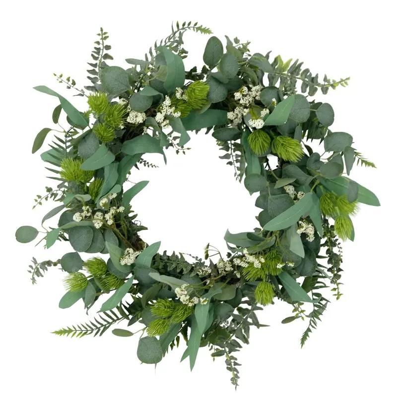 

24" Artificial Eucalyptus Floral Spring Door Wreath, Green/White