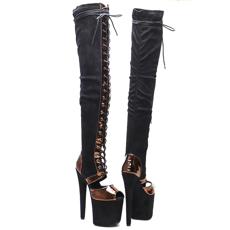 Leecabe  20CM/8inches High Heel platform Boots open toe over knee Pole Dance boot