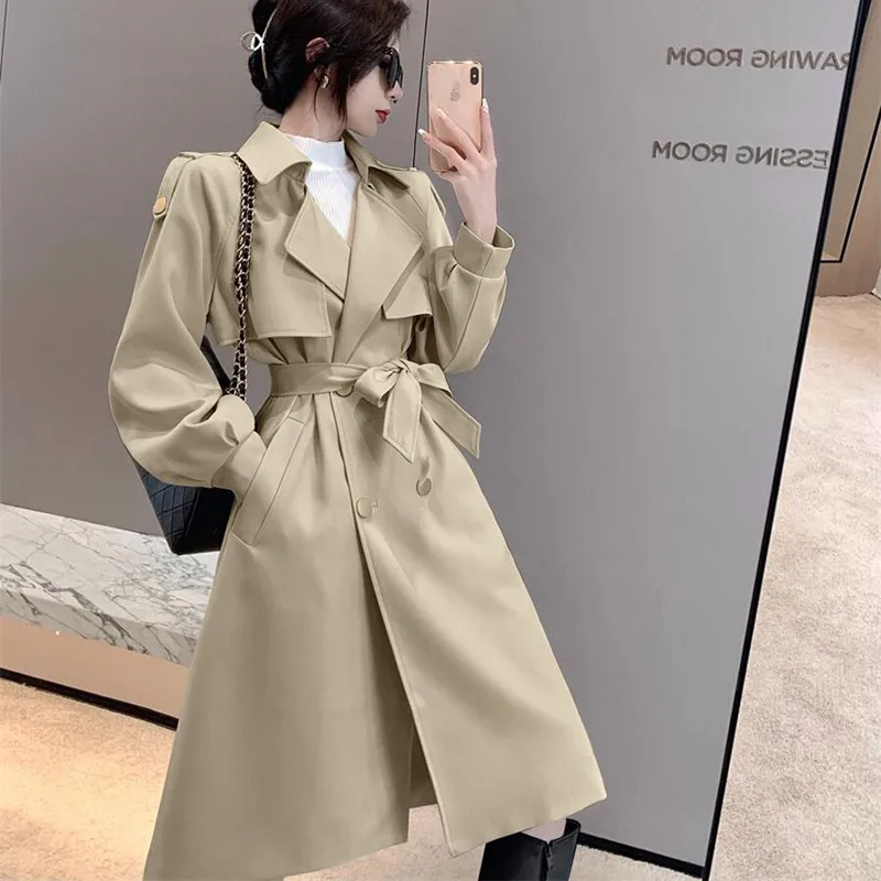 

Fashion New Double-Breasted Women Trench Coat Long Belted Slim Lady Duster Coat Cloak Female Outerwear Spring Autumn Clothes