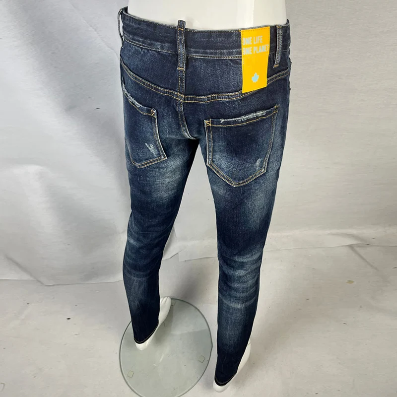 Street Fashion Men Jeans Retro Blue Elastic Slim Fit Ripped Jeans Men Trousers High Quality Vintage Designer Brand Pants Hombre