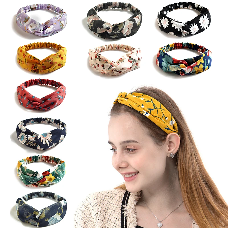 

New Fashion Women Summer Style Headbands Bohemian Flower Cross Knot Hairbands Turban Bandage Bandanas Headwrap Hair Accessories