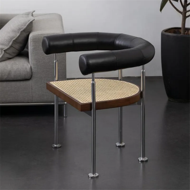 

Modern Simple Stainless Steel Rattan Dining Chair Upholstered Dining Chair Wabi-Sabi Negotiation Chair