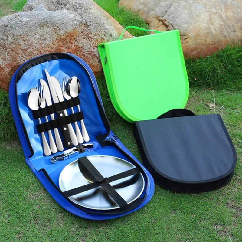 

Camping Tableware Set Stainless Steel Picnic Cutlery Steak Knife Cutlery Set Picnic Cloth Plate Kit Portable Camping Cutlery Set