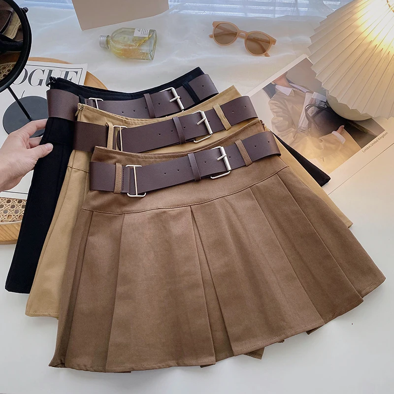 

Pleated Skirts Women Mini Y2k Summer Sashes 2023 Korean Fashion Clothing Harajuku Black High Waist Casual Elegant Pleated Skirt