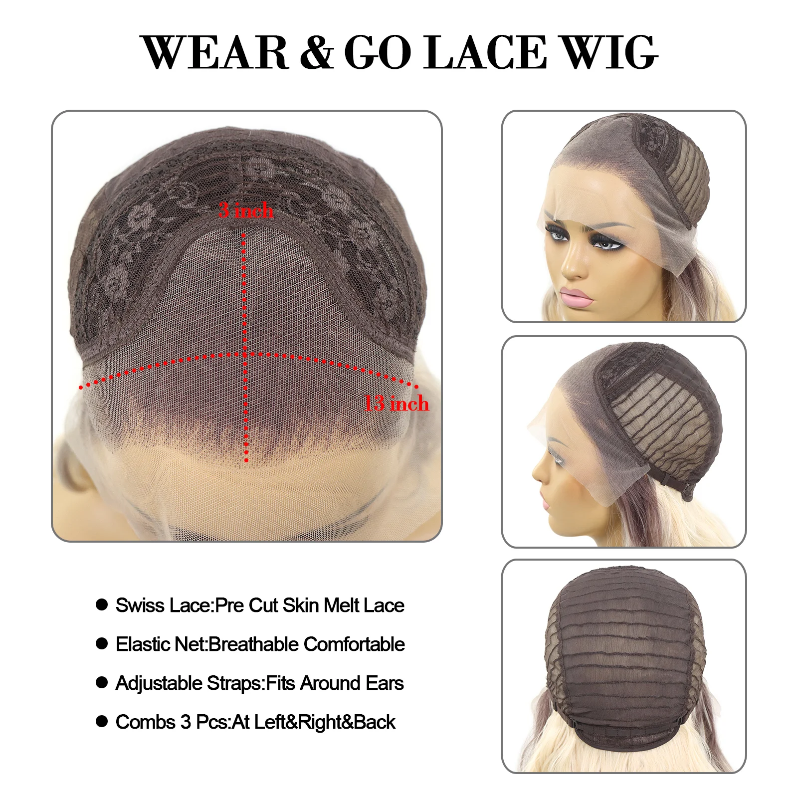 Ombre Медовый блондин Цвет Волнистые синтетические волосы Парик 13x3 Парики фронта