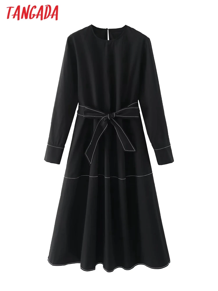 

Платье-миди черное офисное с длинным рукавом и вырезом-лодочкой