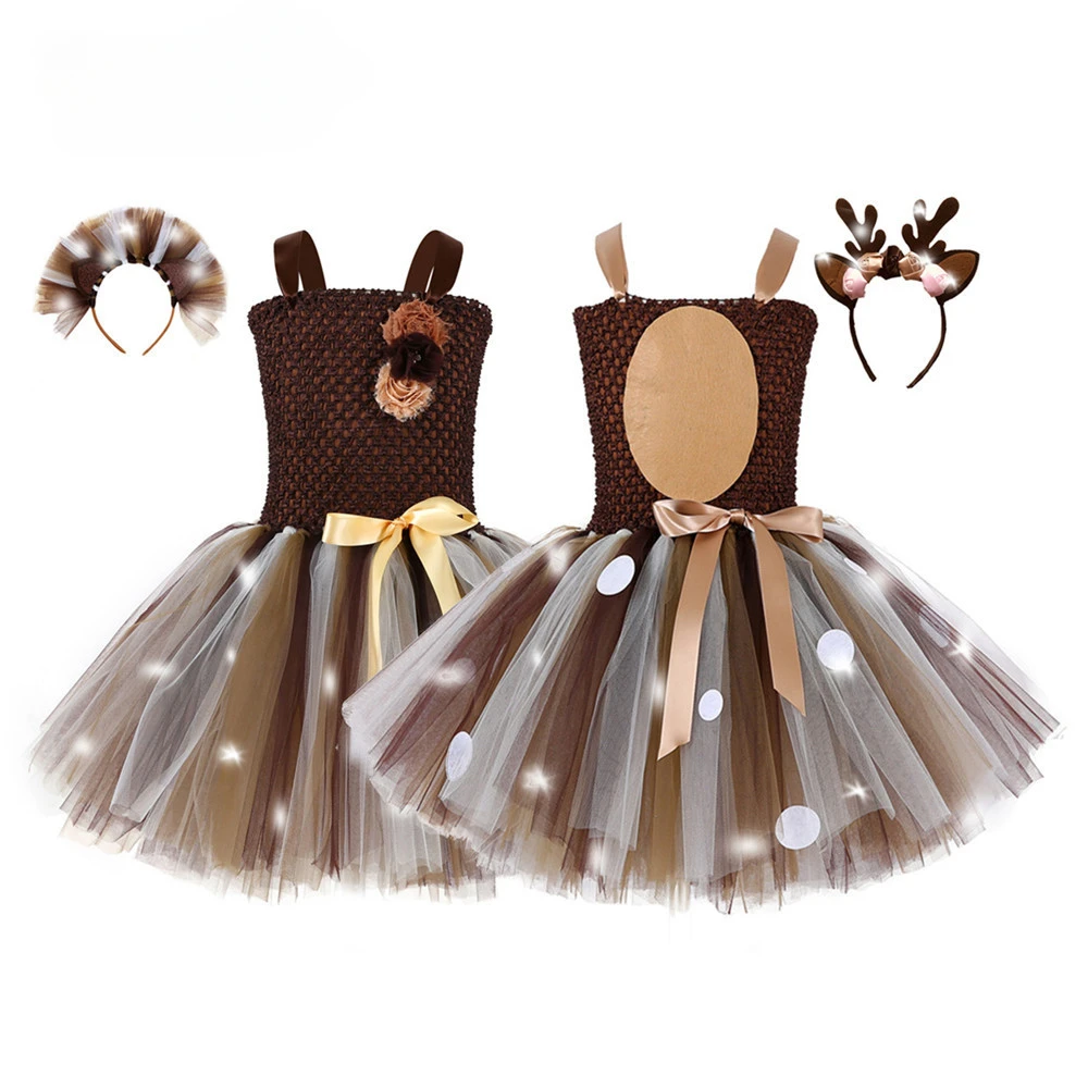 

Halloween Christmas Children's Cos Luminous Deer Dress Elk Petal Pettiskirt Performance Skirt