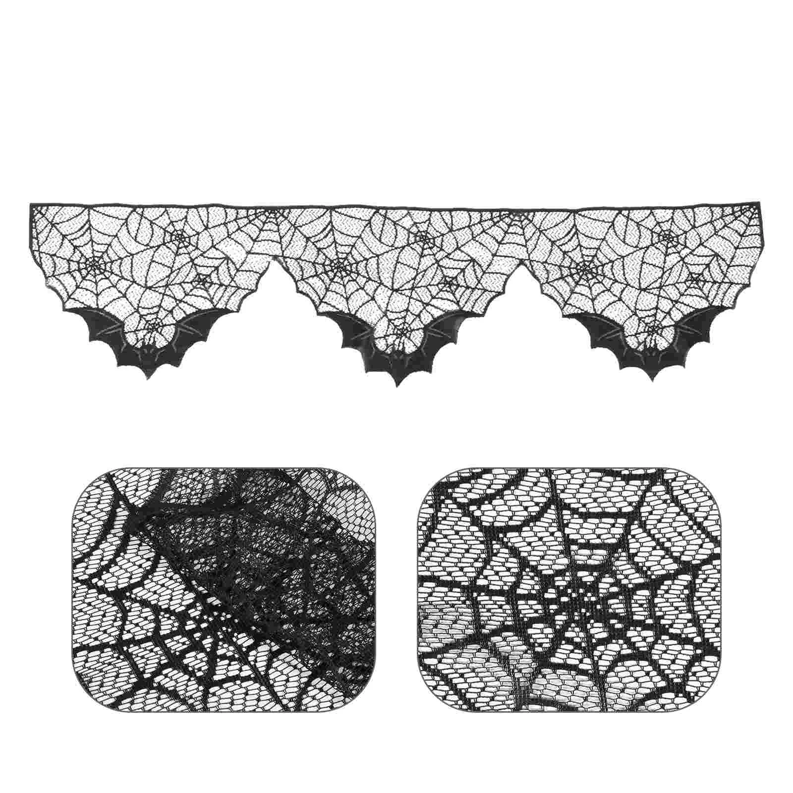 

Table Spider Web Tablecloth Lace Cover Fireplace Spiderweb Decor Runner Scarf Black Mantel Decoration Cobweb Curtain Cloth Party