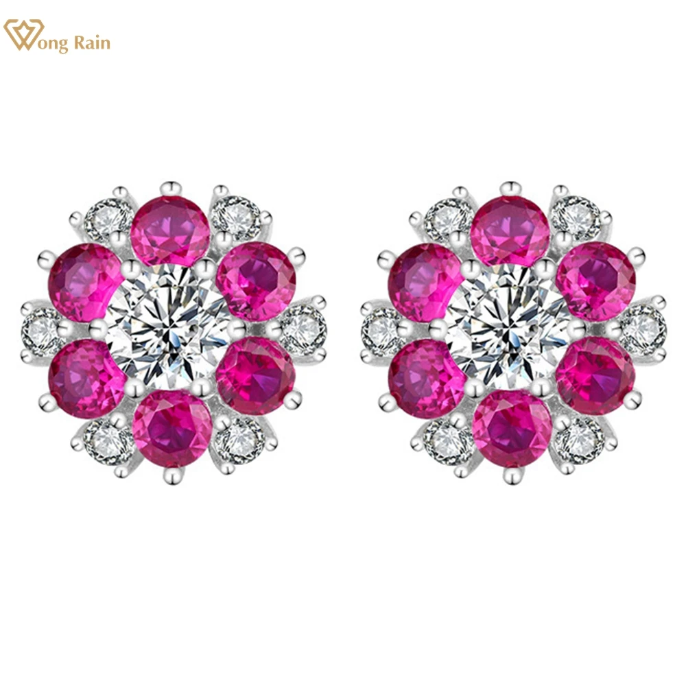 

Wong Rain Luxury 925 Sterling Silver Flowers Ruby Aquamarine Sapphire Gemstone Stud Earrings Fine Jewelry for Women Wholesale