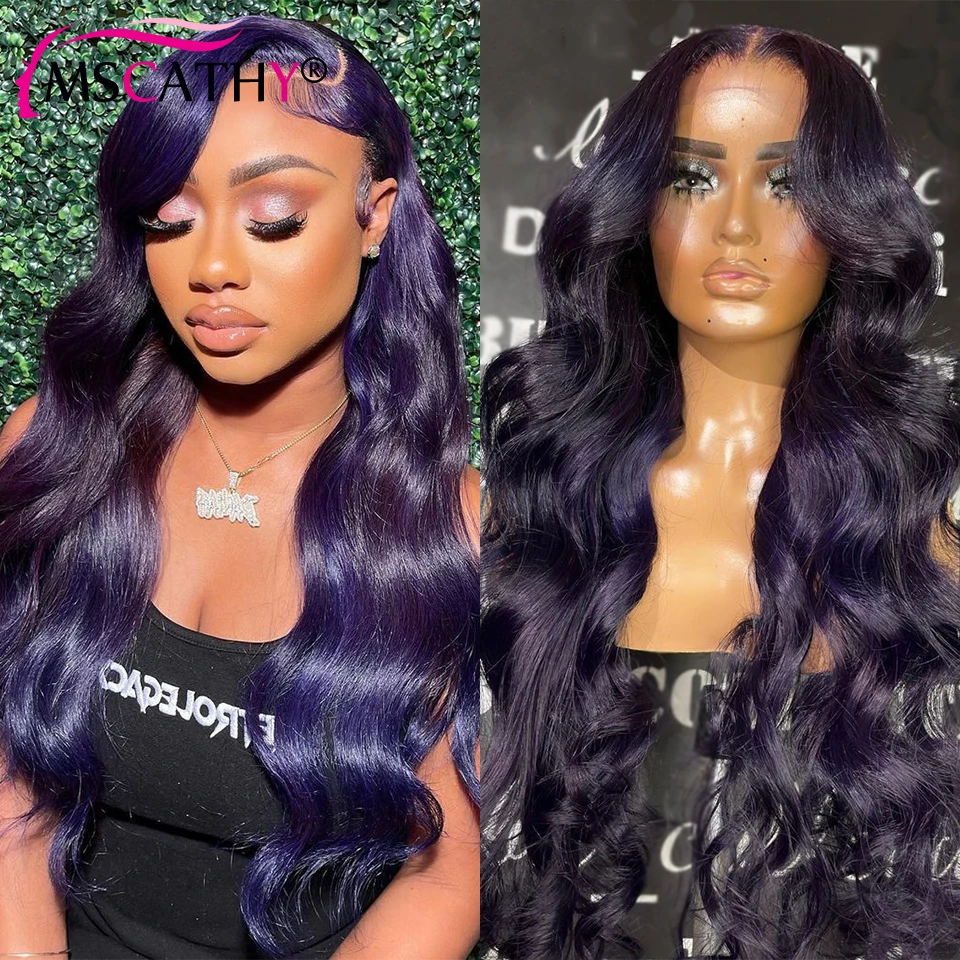 180% Dark Purple Lace Front Human Hair Wig Deep Body Wave Brazilian Lace Front Wig HD 13x4 Transparent Lace Frontal Wig Prepluck