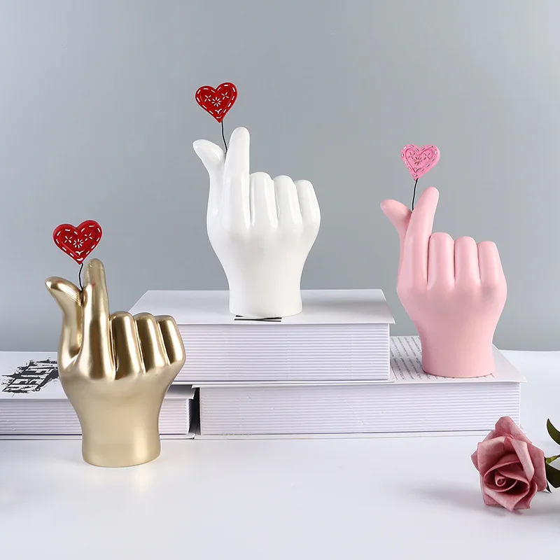 

Love Figurines Heart Gesture Resin Statue Home Decor Handicraft Bedroom Home Decorations Accessories Ornaments