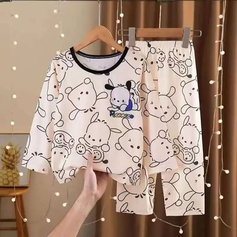 Фото Sanrio Kuromi Cinnamoroll My Melody Pochacco детские пижамные комплекты Kawaii Pochacco детская одежда для сна с длинными рукавами домашний костюм с героями мультфильмов №1