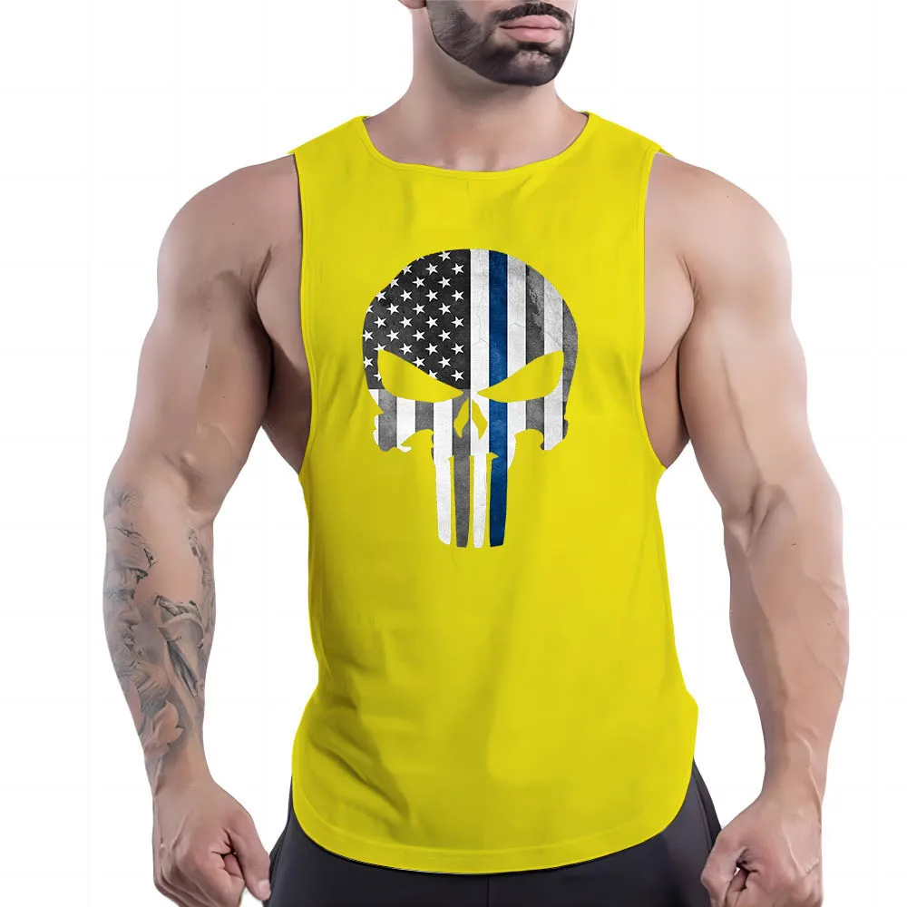 

Спортивная рубашка y2k для тренажерного зала, Быстросохнущий мужской уличный повседневный спортивный жилет с 2D принтом черепа, летние спортивные Стильные топы для мужчин