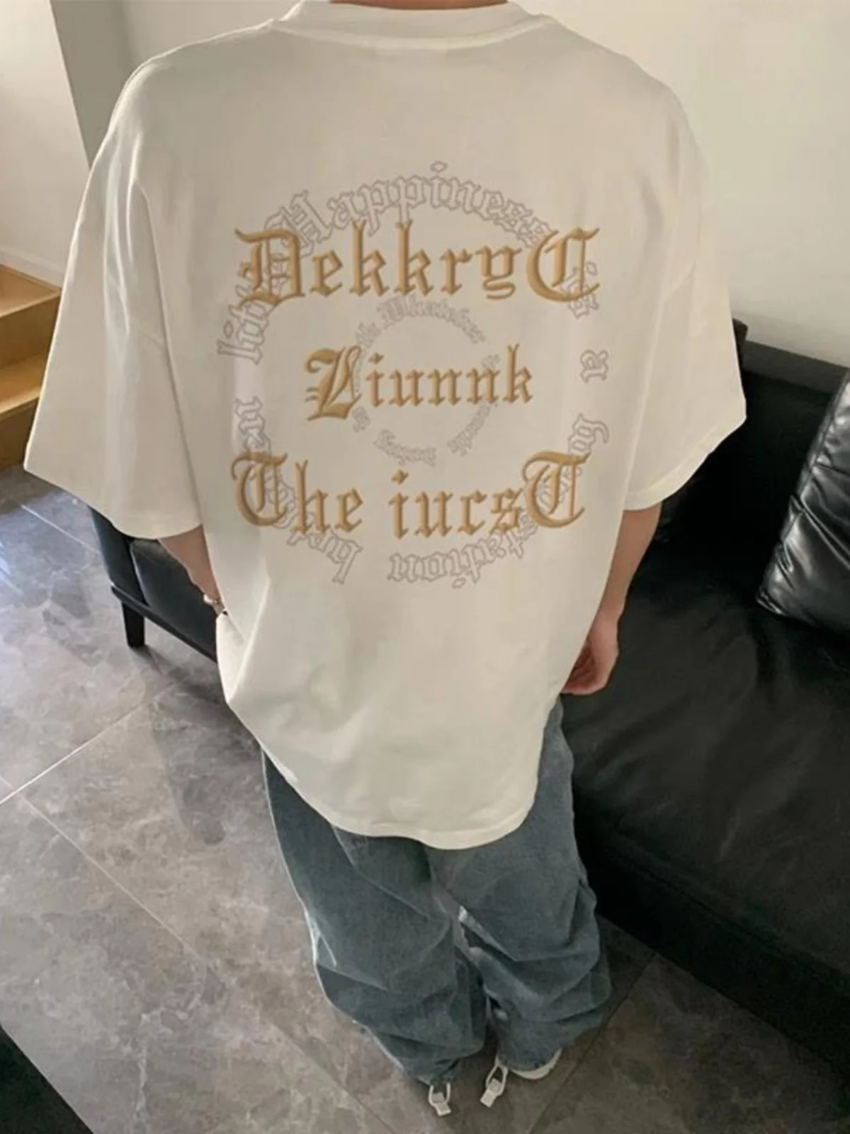 American High Street Creative Letter Print Short sleeve Summer Men's Design Sense Loose Cotton White T-shirt Men