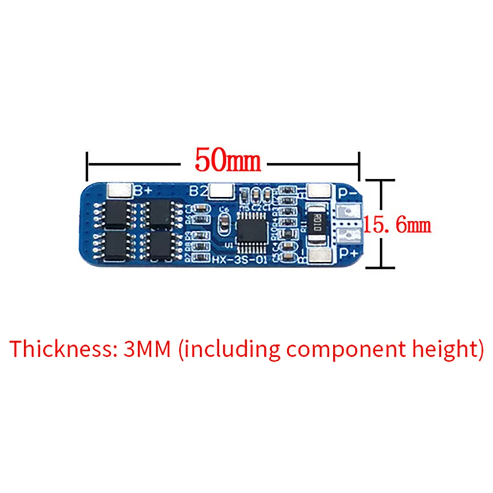3 Series 12V18650 Lithium Battery Protection Board 11.1V 12.6V Anti-Overcharge and Over-discharge Peak Value 10A Over-current