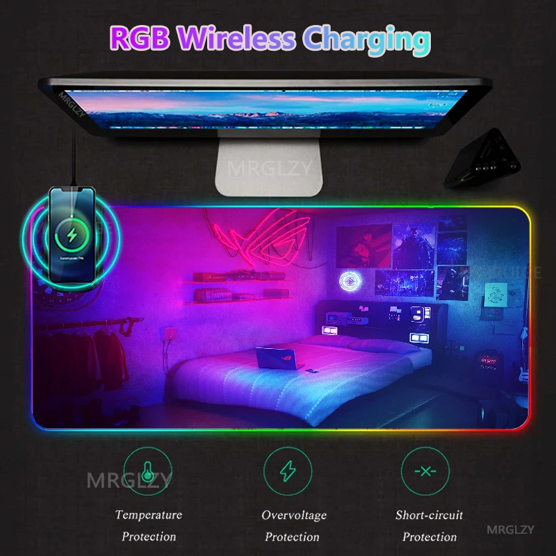 

Asus Rog RGB LED Mouse Pad with Wireless Charger City Gaming MousePad Charger Mat Typec Interface Gamer Accessories Rug Carpet