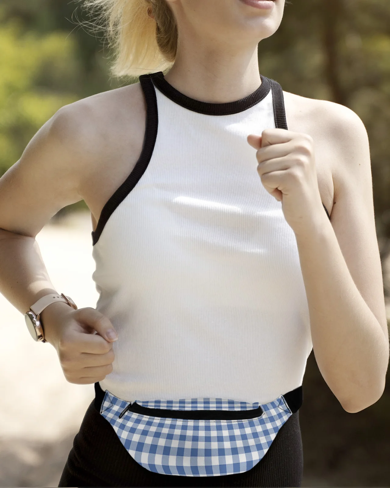 Темно-синяя клетчатая поясная сумка в пасторальном стиле для мужчин и женщин