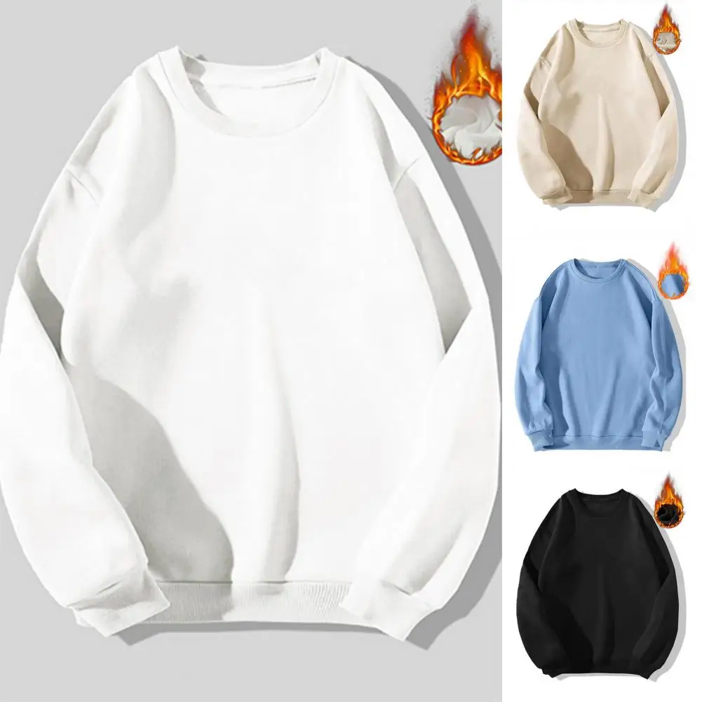 

Men Fleece Sweatshirt Stylish Men's Fleece-lined Pullover Sweatshirt Cozy Winter Streetwear with Loose Fit O-neck Design Long