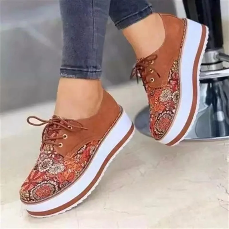 

Embroidered Flowers Casual Platform Shoes Women Flats Sneakers Comfortable Walking Shoes Zapatillas Mujer