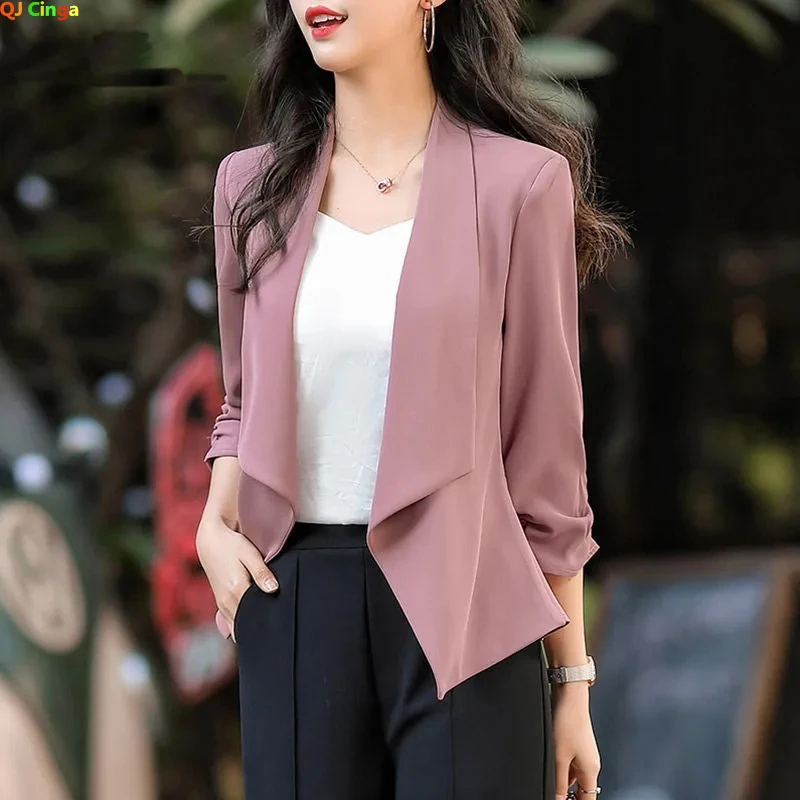 

Spring and Summer New Women's Seven-part Sleeve Suit Jacket Fashion Slim Coat White Pink Black Blazers S M L XL XXL XXXL XXXXL